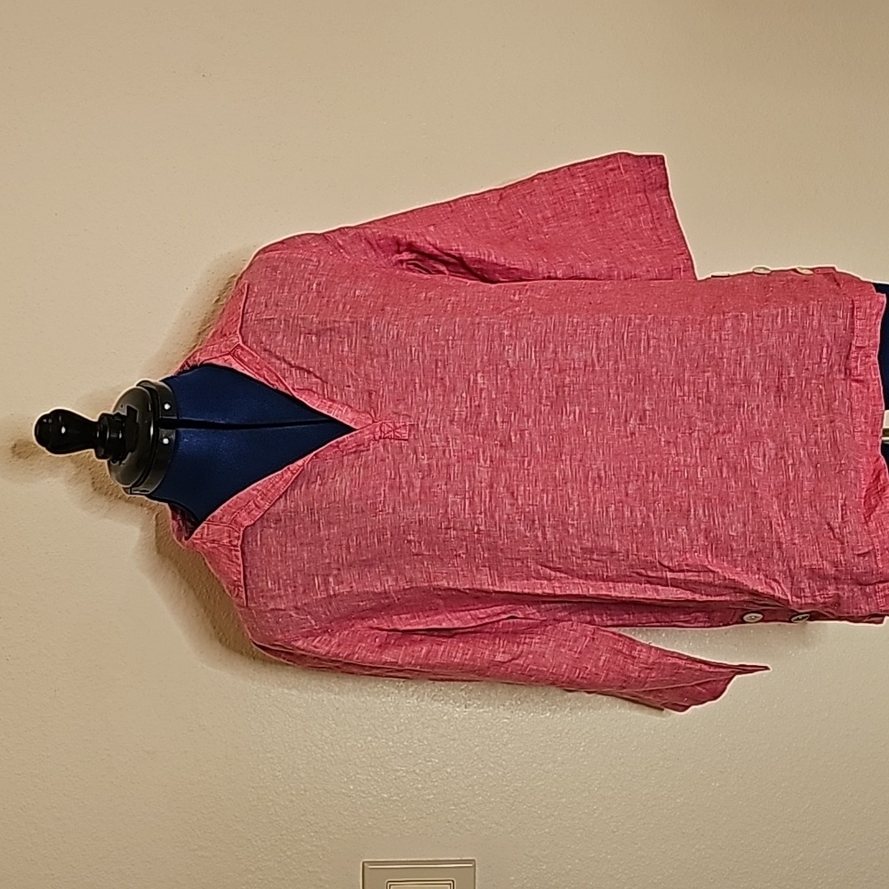 TAHARI Linen Pink Collared Blouse